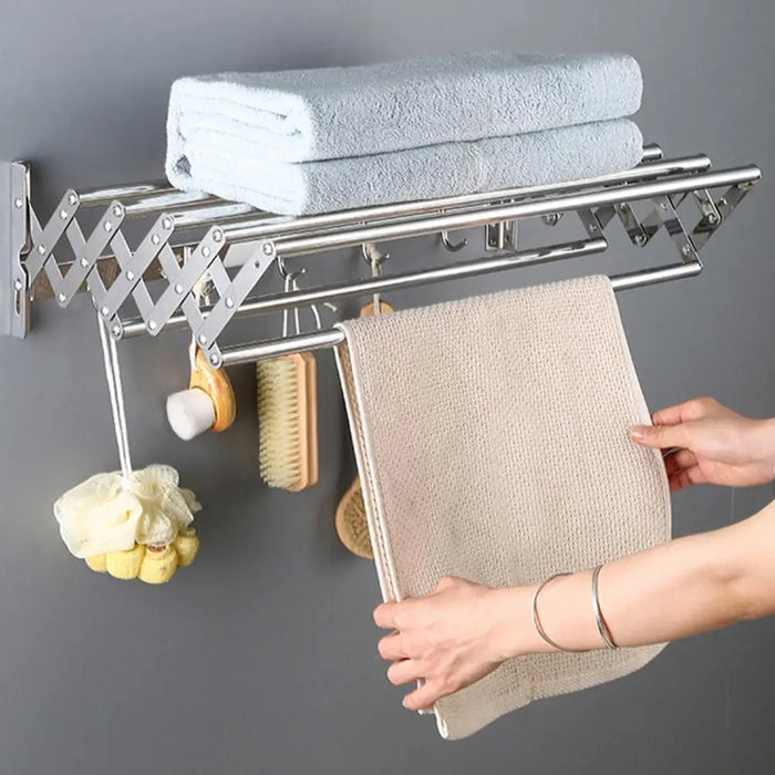 Wall-Mounted Foldaway Clothes Drying Rack - Expandable Stainless Steel