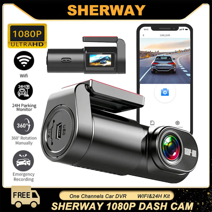 1080p WiFi Dash Cam — Night Vision, 120° Wide Angle & 24H Parking Mode