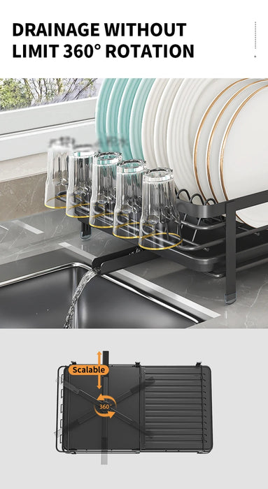 Expandable Dish Drainer with Drainboard — Rustproof Counter Organiser (Black, White, Pink)