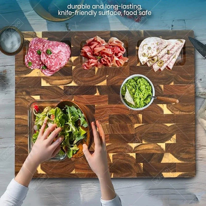 Thick Acacia Double‑Sided Checkerboard Cutting Board – Non‑slip Solid Wood
