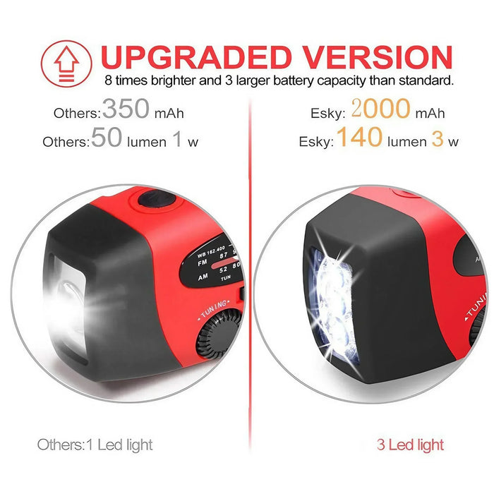 Disaster Prevention Emergency Flashlight Radio Solar Hand Crank Rechargeable Rechargeable Multifunctional LED Reading Light Radi