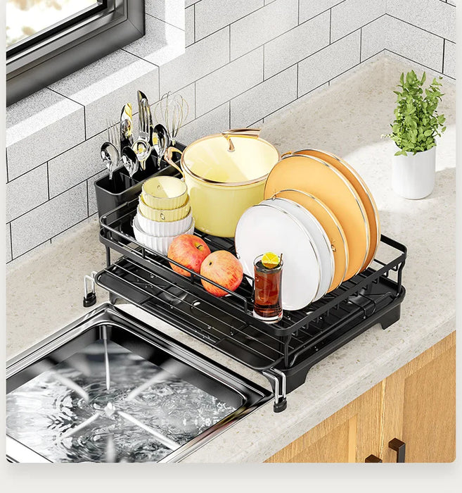 Extendable Over‑Sink Dish Drying Rack – Carbon Steel, Large Capacity