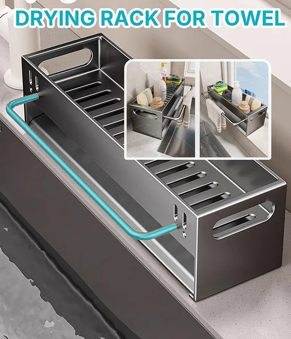 Extra-Large Carbon Steel Sink Caddy - Sponge & Soap Dish Countertop Organiser Rack