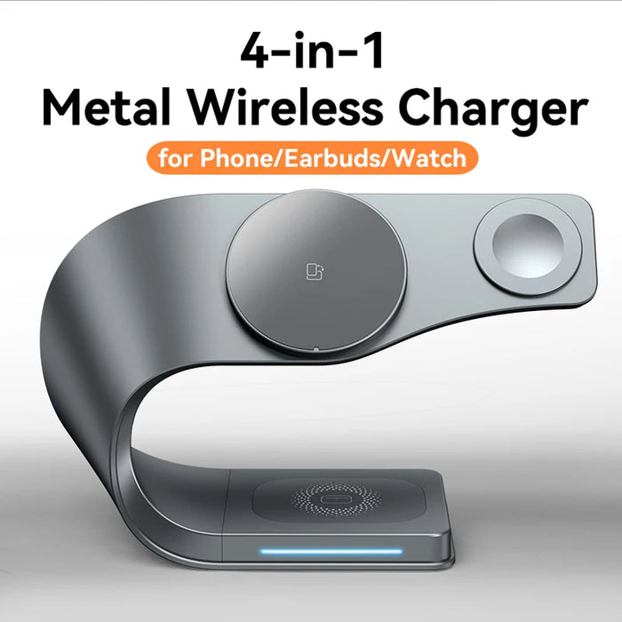 4-in-1 Magnetic 15W Metal Wireless Charging Station – Phone, Watch & Earbuds
