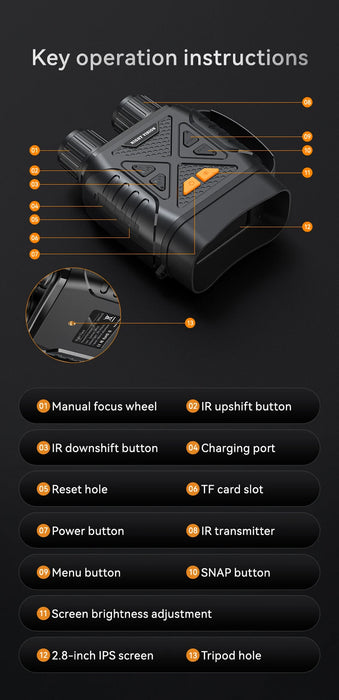 1080P Night Vision Binoculars 10x Digital — 800m Full-Dark IR, 2.8" Screen