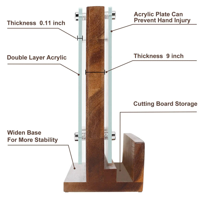 Double‑Sided Magnetic Knife Block with Acrylic Shield — Acacia Wood