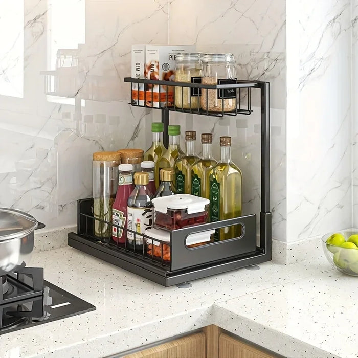 Double-Layer Pull-Out Under-Sink Shelf — Sliding Cabinet Storage for Kitchen & Bathroom