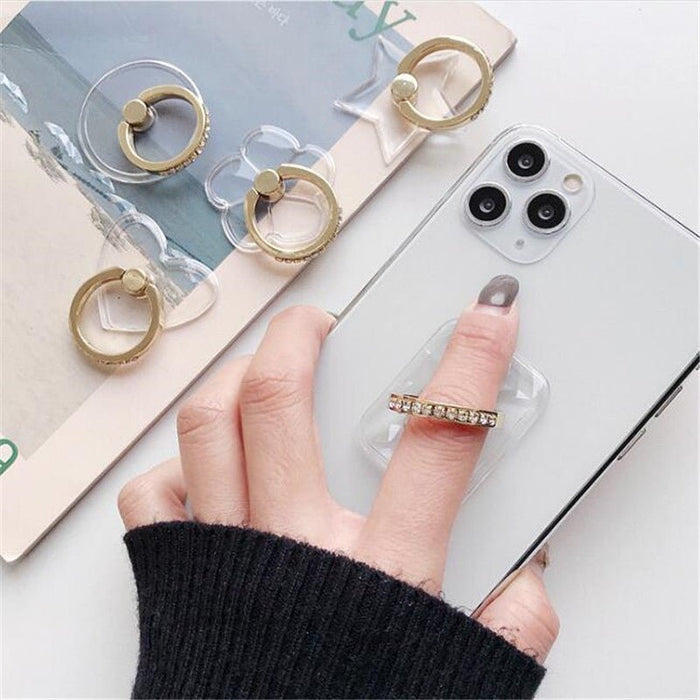 Bakeey Transparent Phone Ring Holder Stand - 360 Degree Rotation, Diamond Decoration, Finger Grip, Desk Accompaniment - Designed for Comfortable and Stylish Phone Handling - Shopsta EU