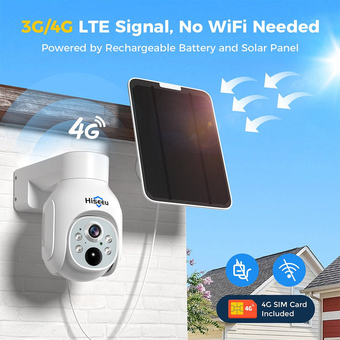 HISEEU TD473 - Solar Powered 4G Outdoor Security Camera with 360° PTZ, HD Color Night Vision & 2-Way Talk - IP66 Waterproof Home Surveillance Solution - Shopsta EU