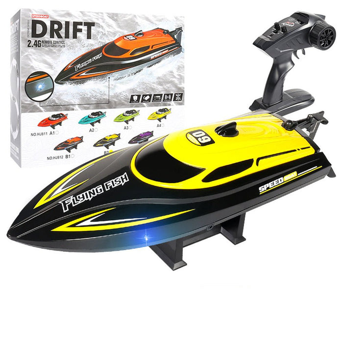 HXJRC HJ812 - 2.4G 4CH High-Speed RC Boat with LED Lights, Waterproof 25km/h Electric Racing Speedboat - Perfect for Lakes, Pools, and Remote Control Toy Enthusiasts - Shopsta EU