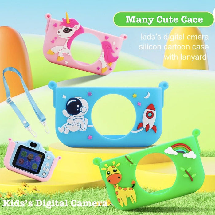 Kids digital camera cartoon multi-functions silicon case Micro Toy lanyard Child Selfie Portable Toddler Video USB Holiday Gifts - Shopsta EU