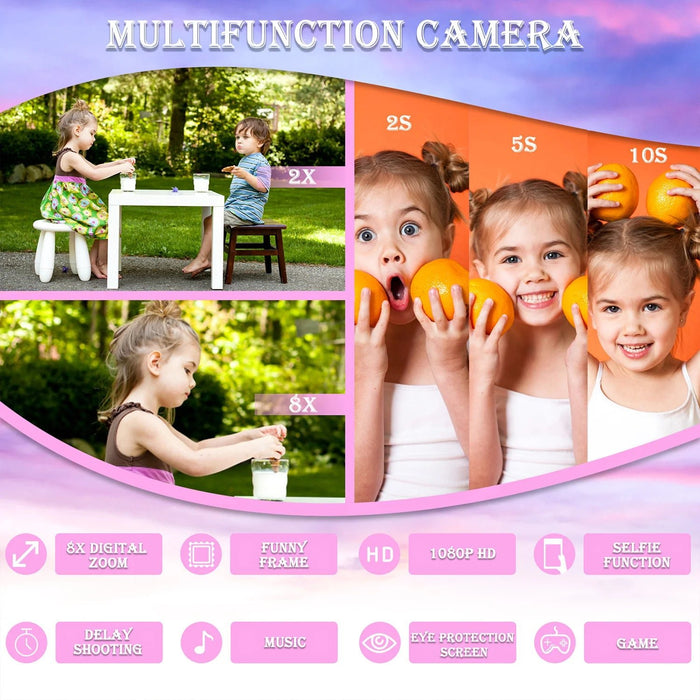 Kids Mini Camera Cartoon Unicorn Toys for Girls Boys Birthday Gifts 1080P HD 2inch Screen With 32G SD Card Record Life Camera - Shopsta EU