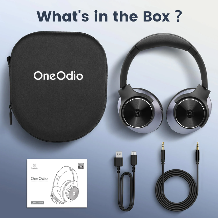 Oneodio A Series - Bluetooth 5.0 trådlösa hörlurar med aktiv brusreducering - Inbyggd mikrofon, Type C-laddning och bärväska - Förlängd 2-årsgaranti ingår