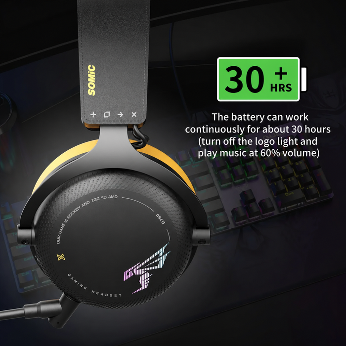 SOMiC G-serien - Trådløst gaming-headset med aftagelig mikrofon - 3 forbindelsestilstande: Bluetooth, 2,4G USB-dongle, kablet 3,5 mm - Kompatibel med PS5 / PS4 / PC / Computer / Telefon / XBOX / Switch