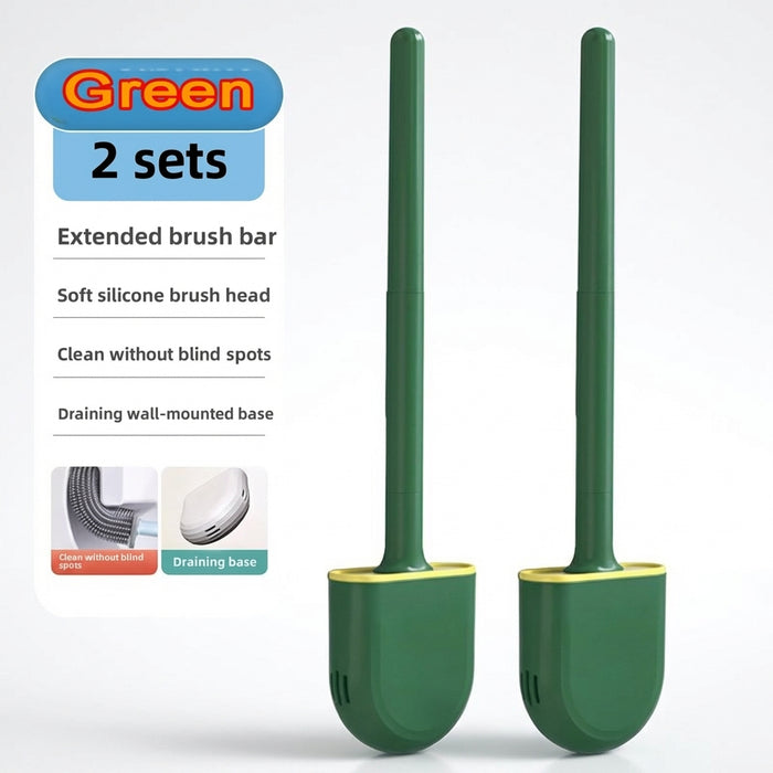 Wall-Mounted Silicone Toilet Brush Set — Easy Install, Long Handle with Portable Holder