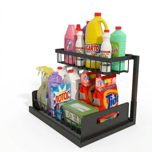Double-Layer Pull-Out Under-Sink Shelf — Sliding Cabinet Storage for Kitchen & Bathroom