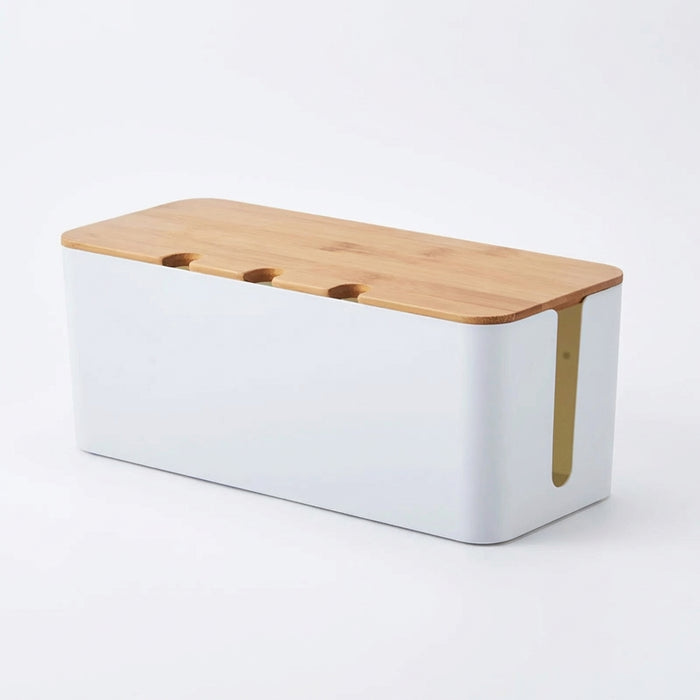 Large Cable Management Box – Wooden‑Style Cord Organizer for Power Strips, TV, Computer & USB Hub