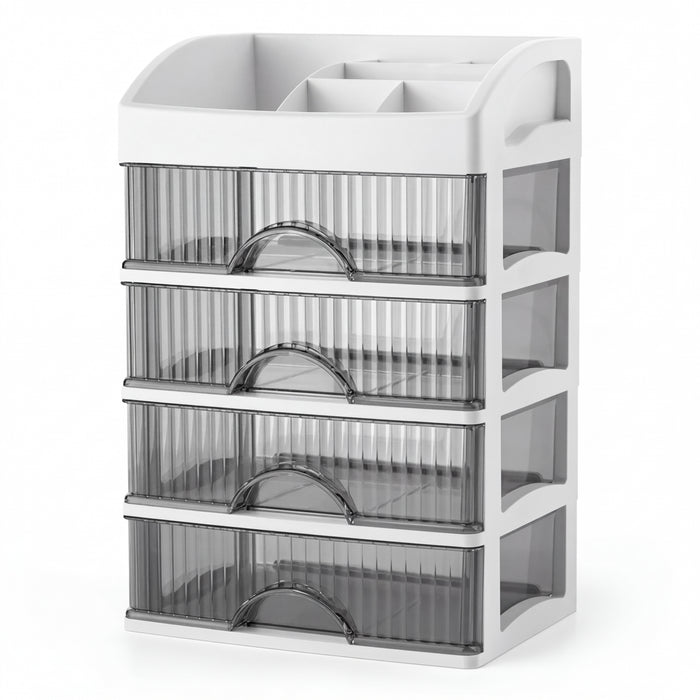 PP 5-Layer Drawer Makeup Storage Box – Multi-layer Cosmetic Organiser (White / Pink)