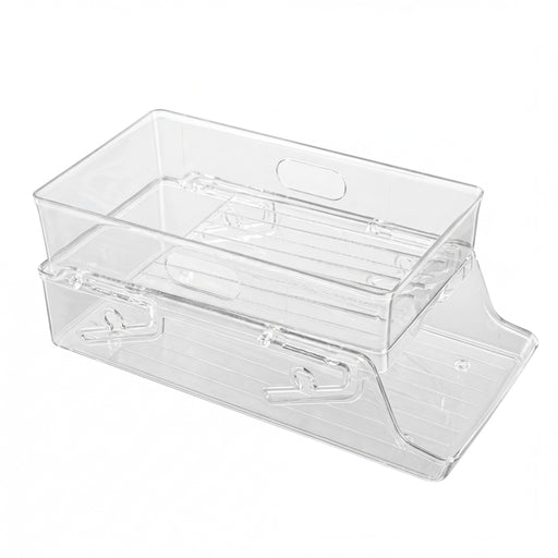 2-Tier Automatic Roll-Down Fridge Drink Dispenser — Clear Stackable Can Organiser