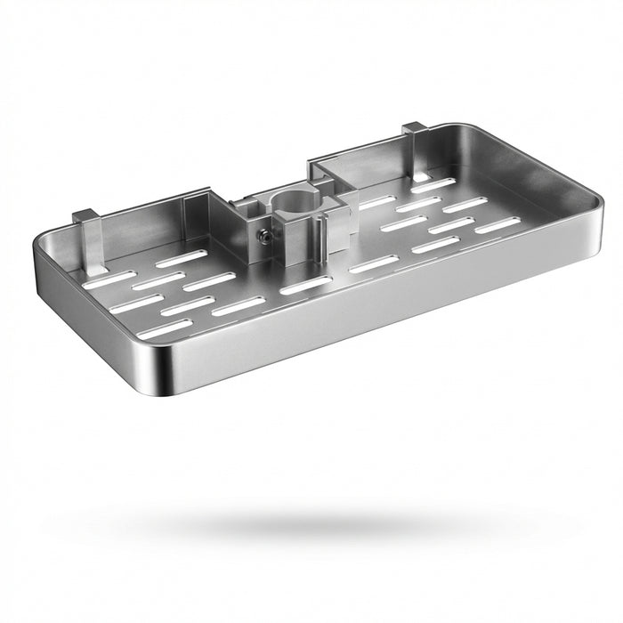 Punch-Free Shower Caddy (Single or Double) — Space Aluminium Shelf with Optional Towel Rail
