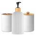 Bathroom Countertop Organiser – Soap Dispenser, Cotton Box & Toothbrush Holder (Plastic & Bamboo)
