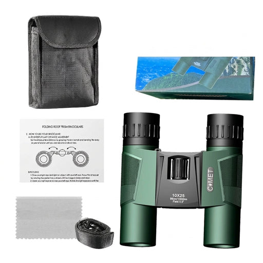 10x25 Compact Folding Binoculars — Lightweight Pocket Travel Binoculars for Adults & Kids