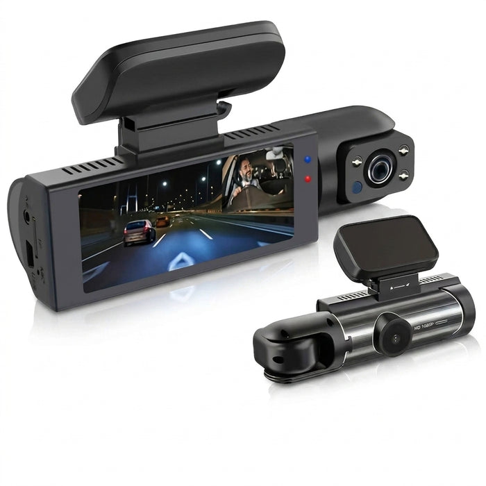1080p Dual‑Lens Dash Cam with Wi‑Fi — Front & Cabin, Night Vision, Loop Recording