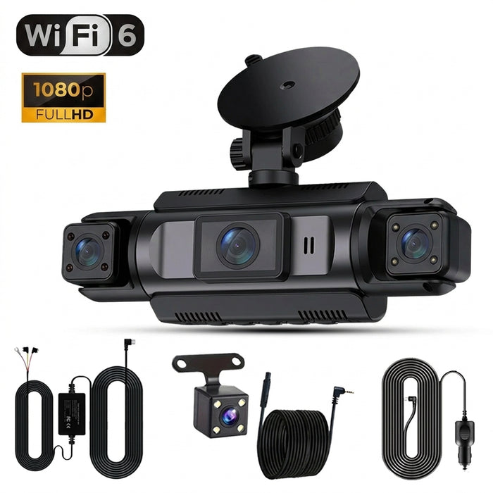 4-Channel Car Dash Cam with Wi‑Fi — FHD 1080p Front, Side & Rear, Night Vision, Hardwire Option
