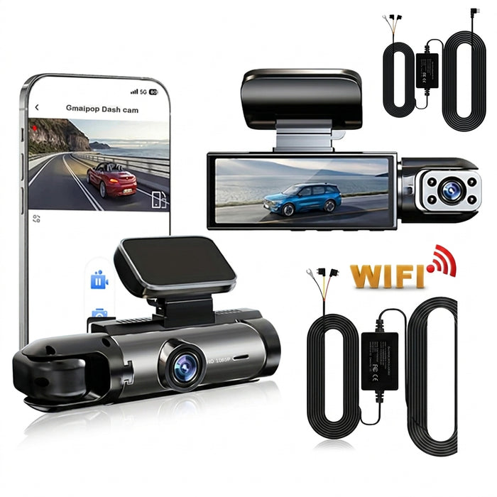 1080P Wi‑Fi Dual Dash Cam — Front & Interior, Night Vision, Loop Recording