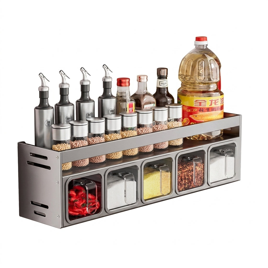 Wall-Mounted Spice Rack – Over-Stove Seasoning Jar Organiser (3 / 4 ...