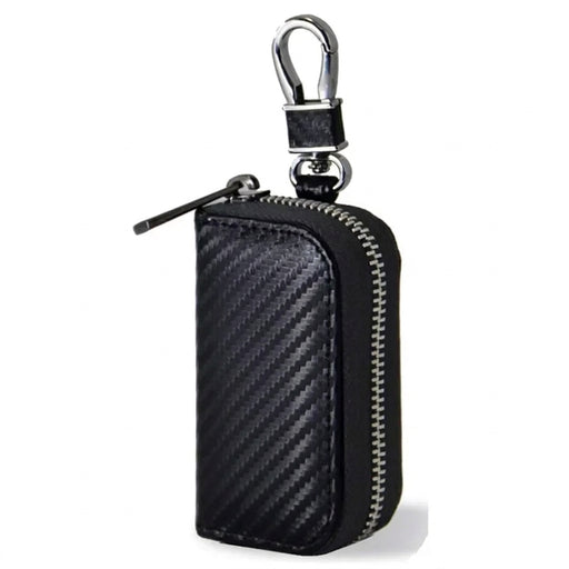 Car Key Signal Blocker Pouch - PU Leather Faraday Key Fob Case (Black, Zipper)
