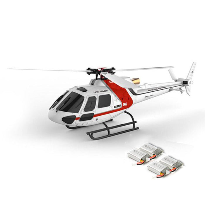 XK K123 AS350 - 6CH Brushless RC Helicopter, 3D6G System, FUTABA S-FHSS Compatible, 4PCS 3.7V 500mAh Lipo Battery - Perfect for Scale Flight Enthusiasts - Shopsta EU