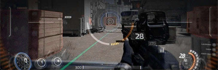 Scena di gioco in prima persona dall’illustrazione della modalità FPS del produttore